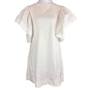 MABLE Anthropologie Ivory Flutter Sleeve Mini Dress Cotton Pockets Small Boho